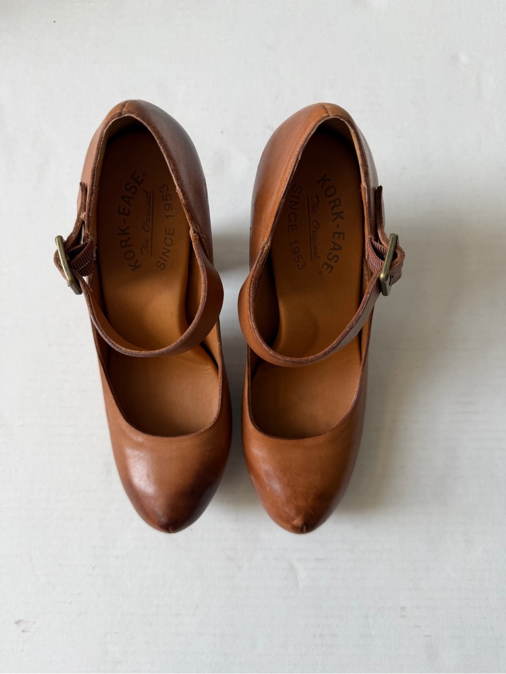 Kork-Ease Brown Leather Mary Jane Block Heel Pumps with Ankle Strap - Picture 2 of 9